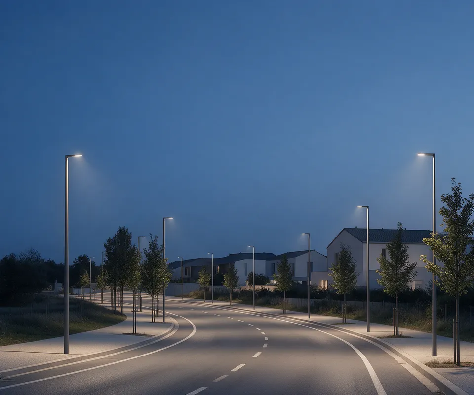 Visualisation illustrative d’une route éclairée et de son tracé.